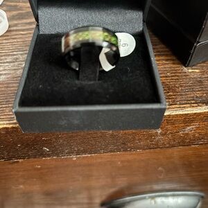 Green Inlay Black Band Men Tungsten Ring - Size 9